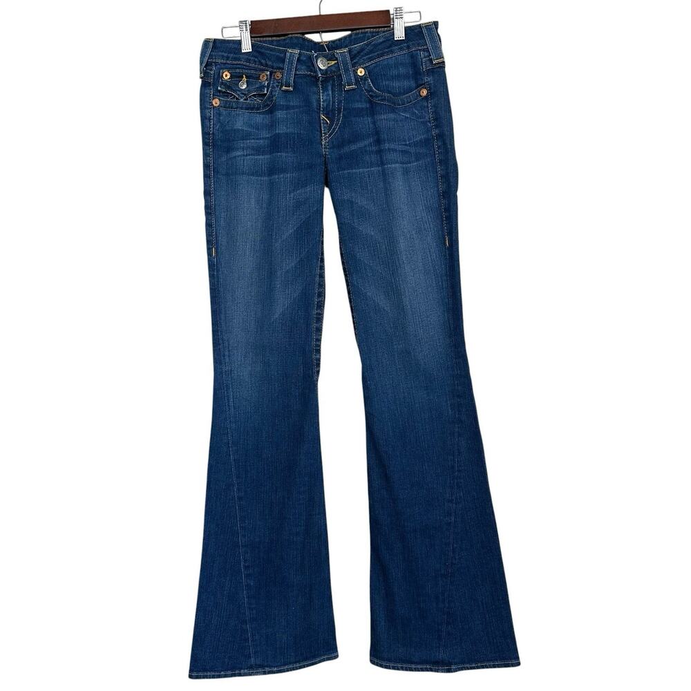 True Religion Women’s Joey Mid Rise Flare Jeans Dark Wash Y2K Bootcut Size 29